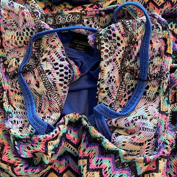 BeBop A Line Dress Multicolor Chevron Lined Cap Sleeves Scoop Neck Size M - Picture 4 of 9